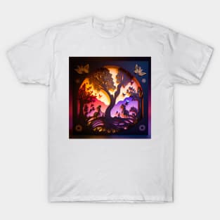 3D Effect Papercut Art - Fairytale Scene T-Shirt